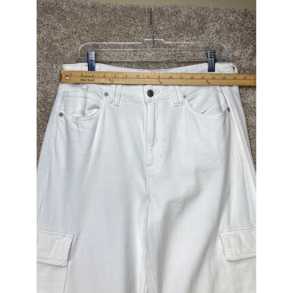 American Eagle Super High Rise Baggy Wide Leg Cargo Jeans Womens Sz 12 White Y2K - Picture 7 of 11